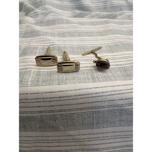 Vintage Tie Tac Tie Pin Cufflinks Cuff Links Set Gold Tone L#88 - Picture 1 of 6